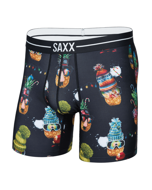 Front of  Volt Breathable Mesh Boxer Brief in Deck The Pineapples-Black
