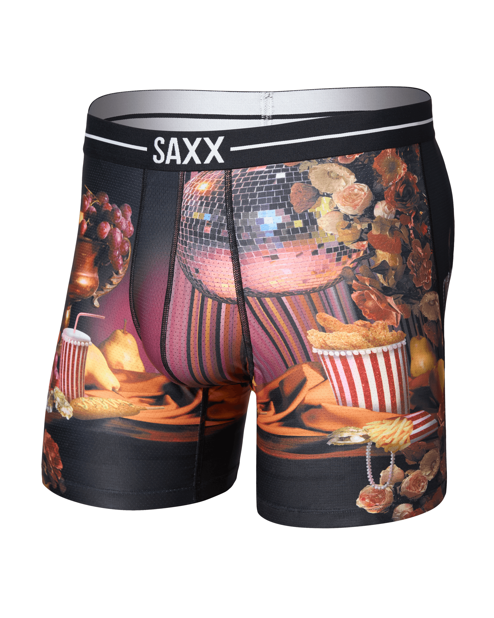 Front of Volt Breathable Mesh Boxer Brief in Disco Fries-Maroon