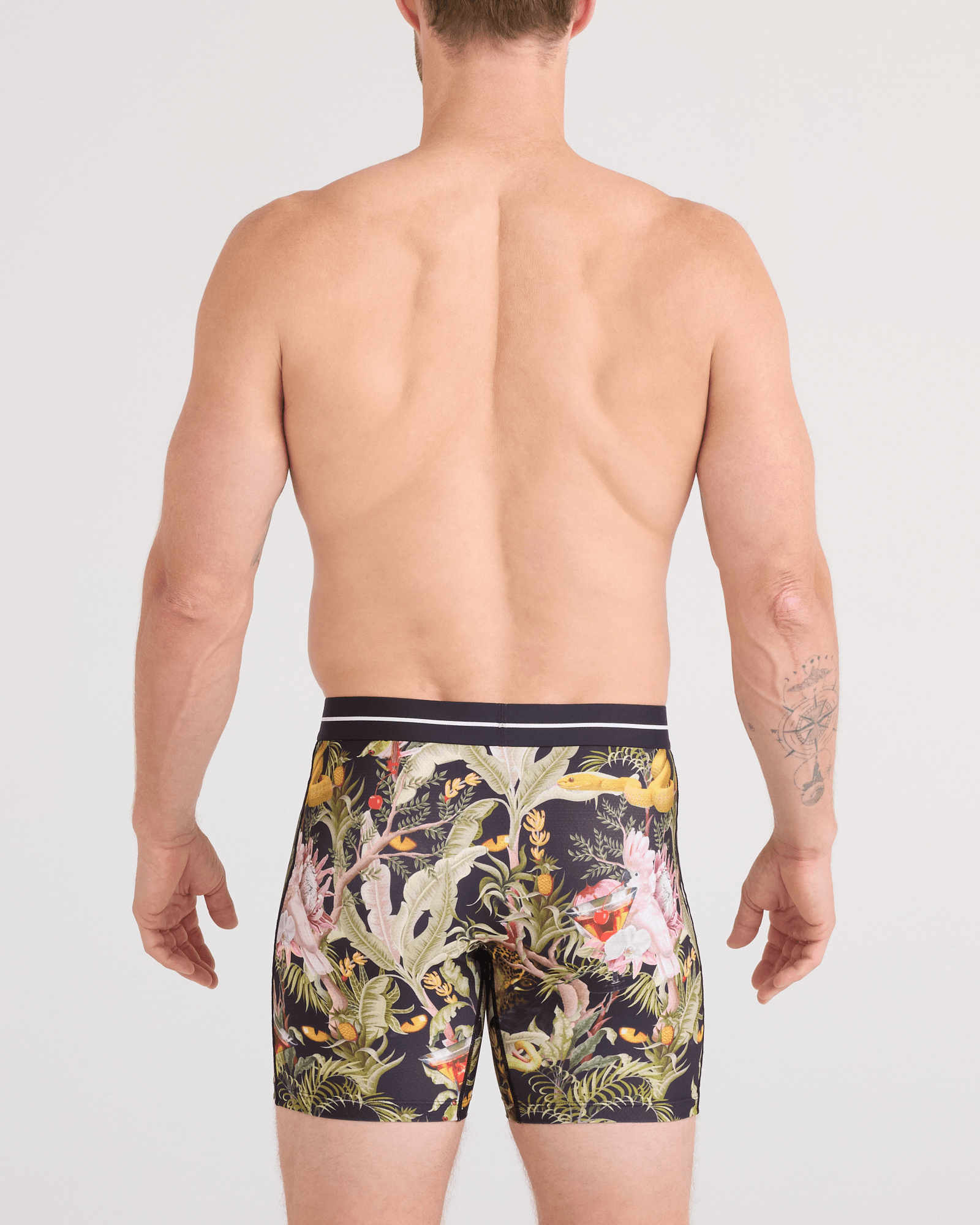 Back - Model wearing  Volt Breathable Mesh Boxer Brief in Jungle Juice-Black