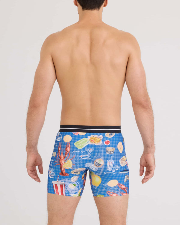 Back - Model wearing Volt Breathable Mesh Boxer Brief in Low Life Picnic-Blue