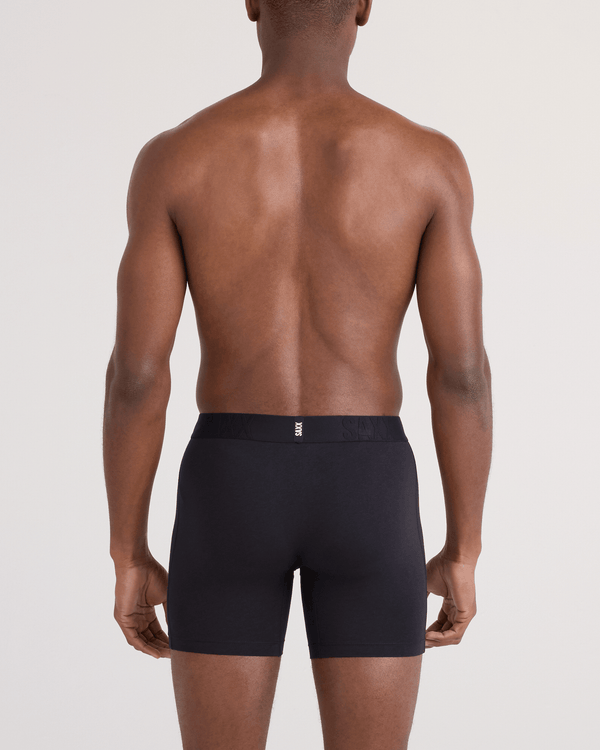 Back - Model wearing  DropTemp Cooling Cotton Boxer Brief Fly 5 Pack in Black