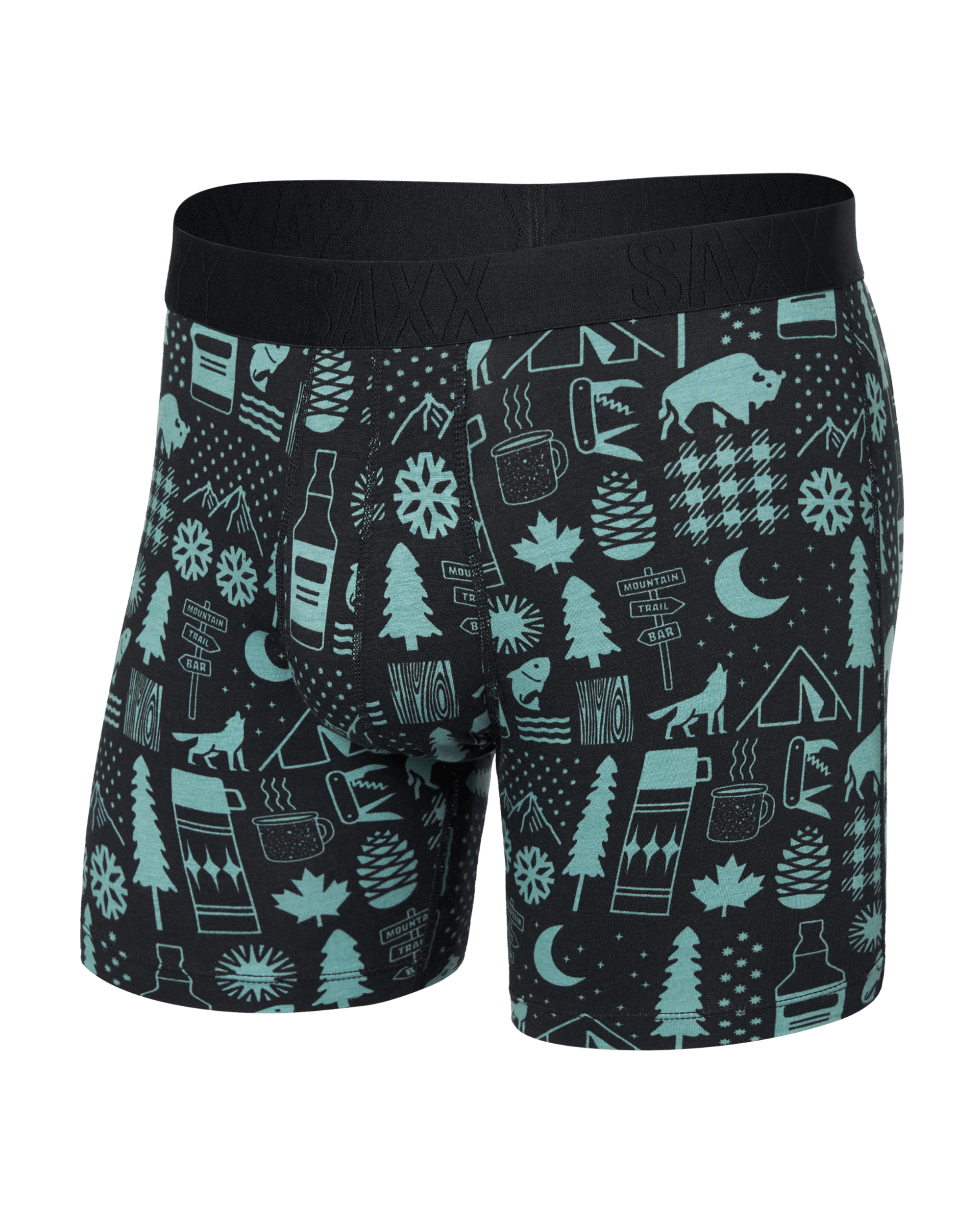 Front of  DropTemp Cooling Cotton Boxer Brief Fly in Camp Stamps-Black