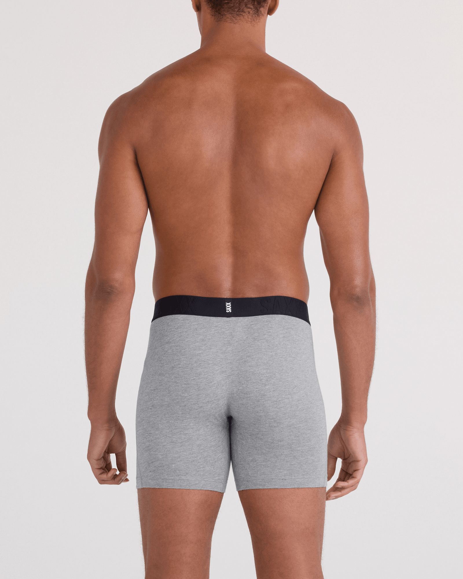 Back - Model wearing  DropTemp Cooling Cotton Boxer Brief Fly 3 Pack in Dk Grey Heather/Dark Ink/Black