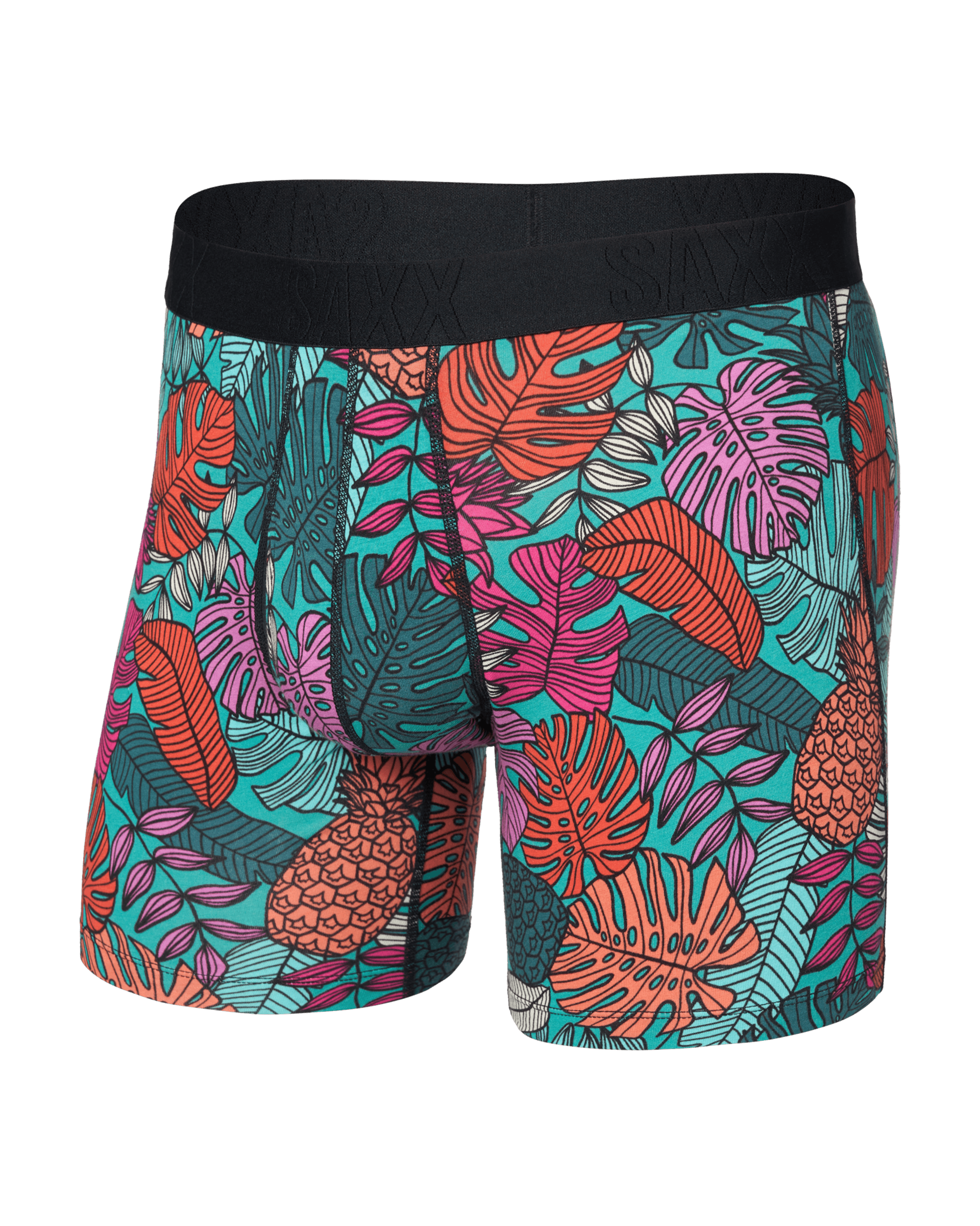 Front of  DropTemp Cooling Cotton Boxer Brief Fly in Fruity Palm-Aqua