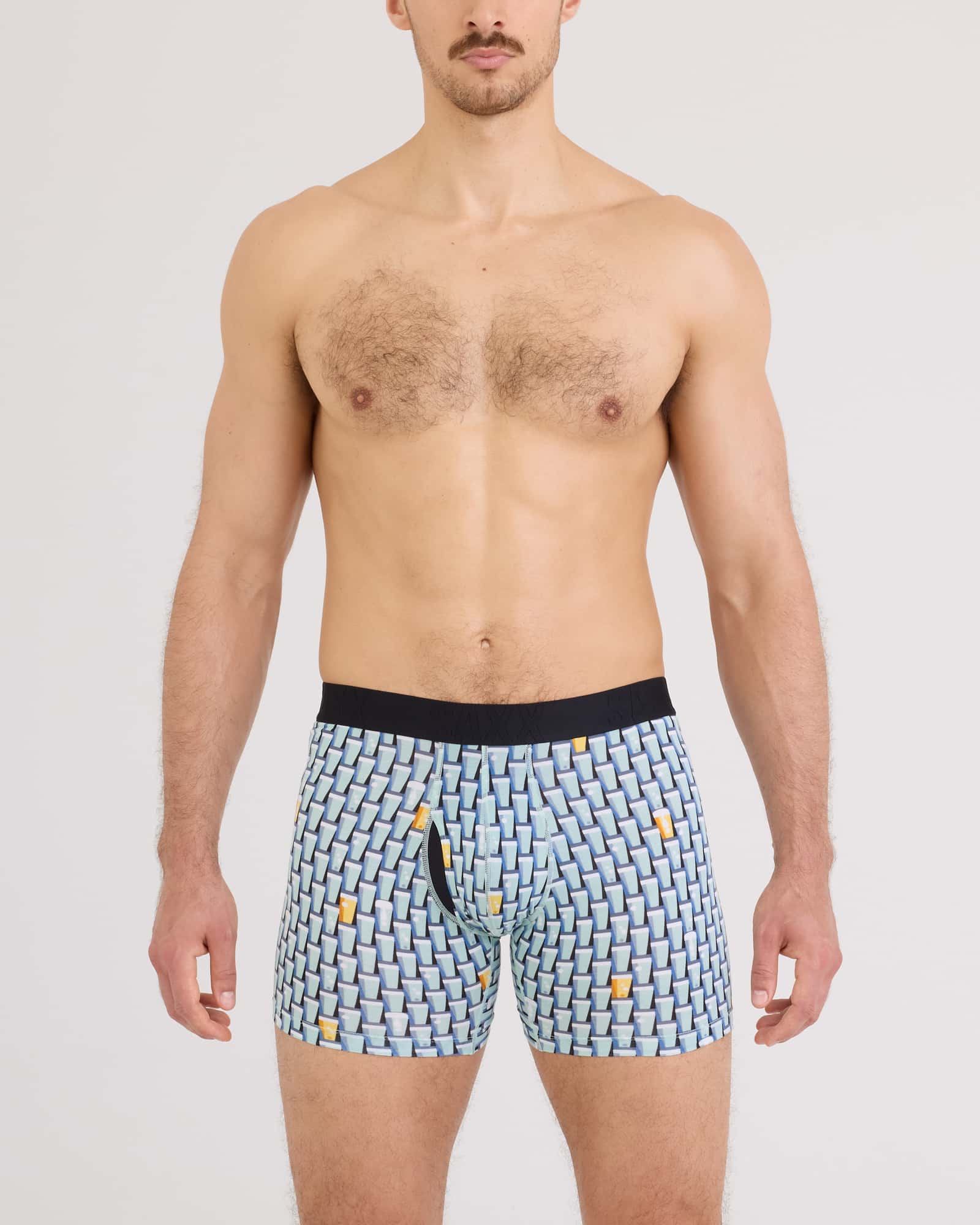 Back - Model Wearing DropTemp Cooling Cotton Boxer Brief in Grab A Beer-Multi