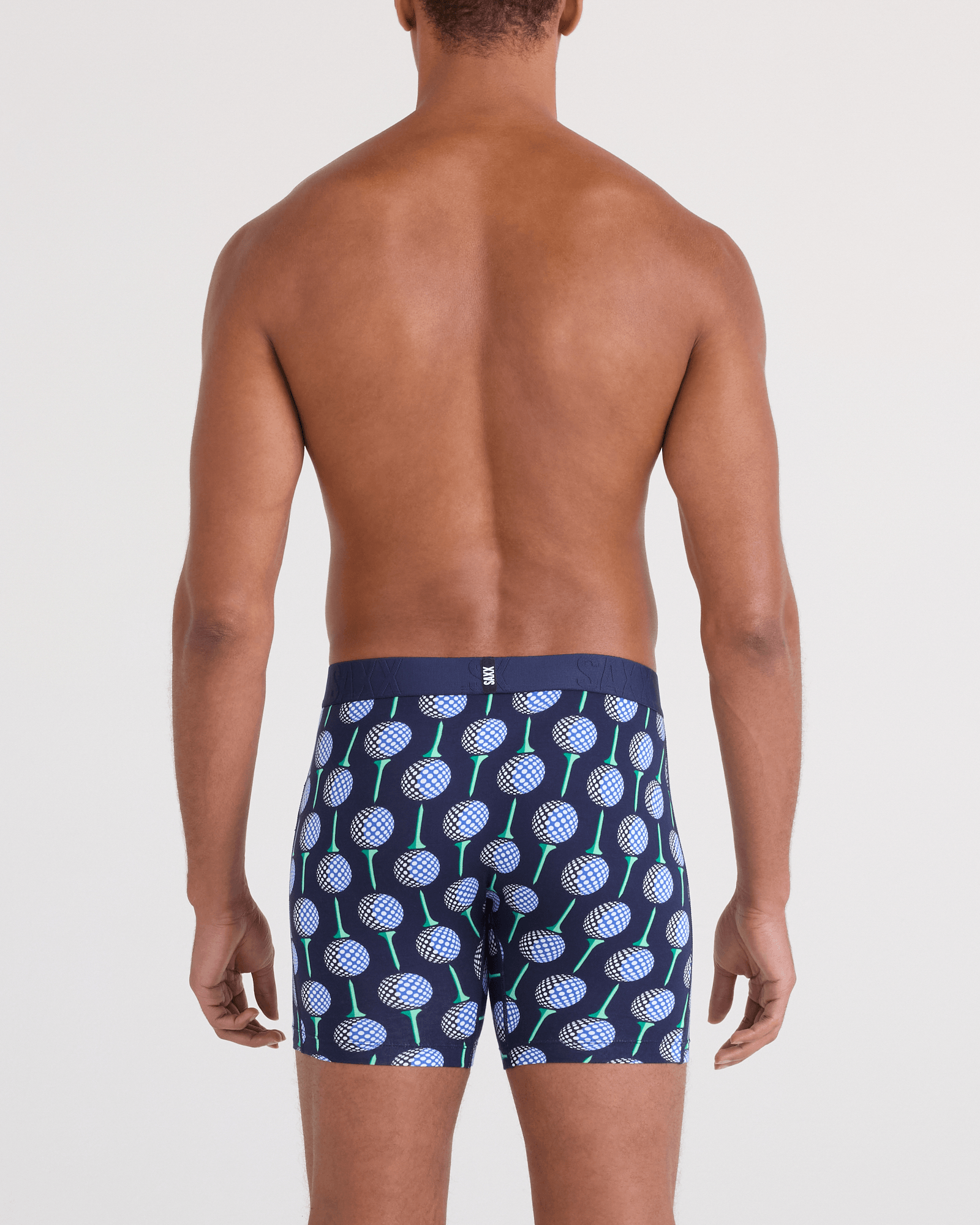 Back - Model wearing  DropTemp Cooling Cotton Boxer Brief Fly in Have A Ball-Maritime