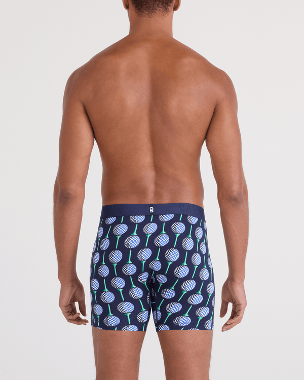 Back - Model wearing  DropTemp Cooling Cotton Boxer Brief Fly in Have A Ball-Maritime
