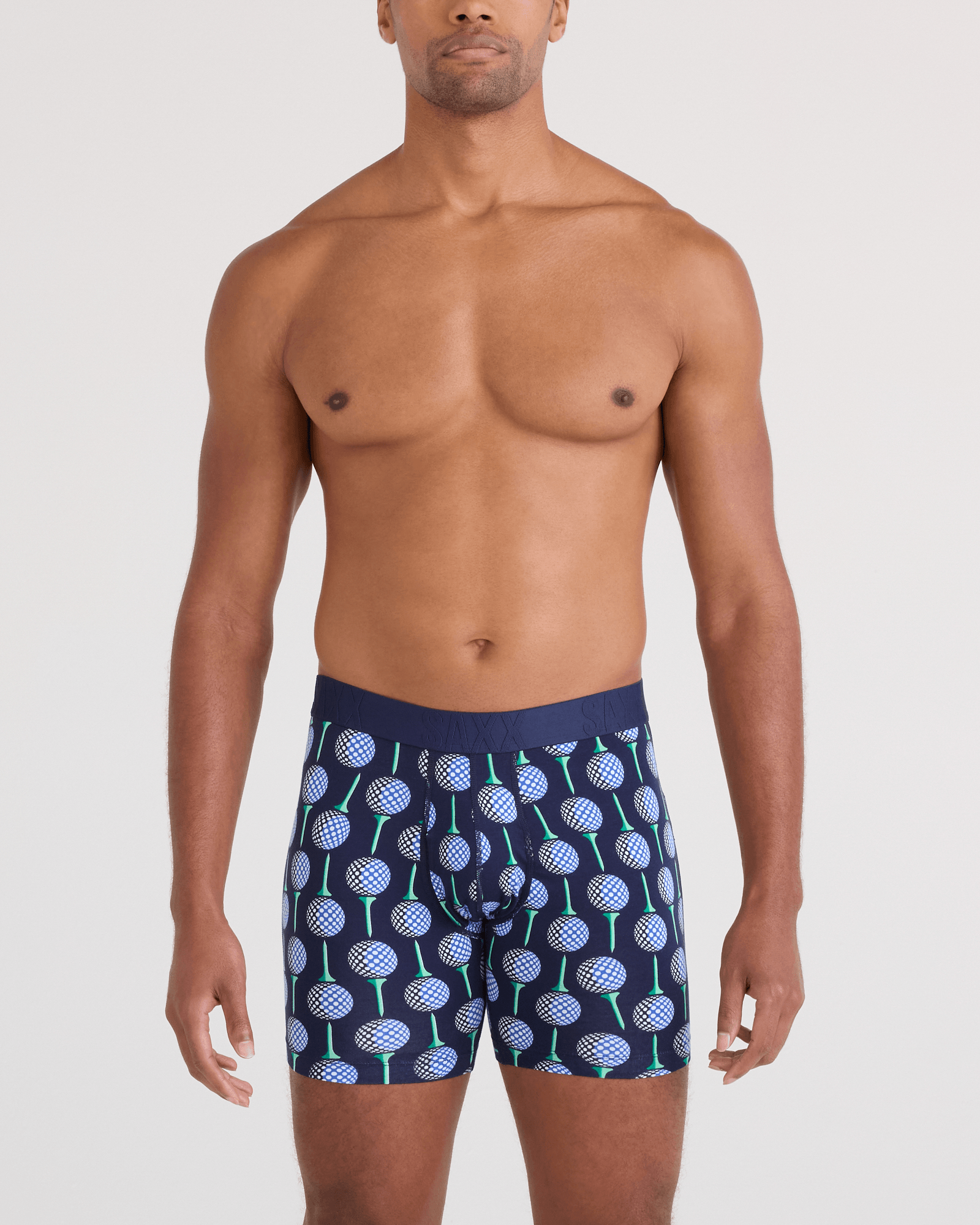 Front - Model wearing  DropTemp Cooling Cotton Boxer Brief Fly in Have A Ball-Maritime