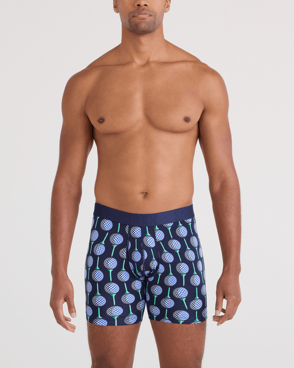 Front - Model wearing  DropTemp Cooling Cotton Boxer Brief Fly in Have A Ball-Maritime