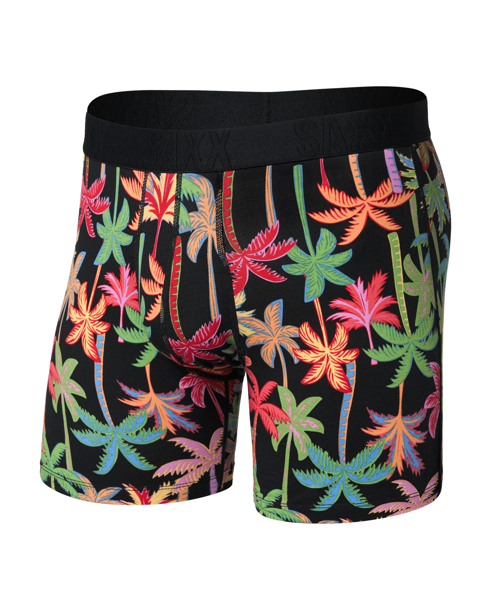 Front of Droptemp Cooling Cotton Boxer Brief Fly in Mixed Palms-Black