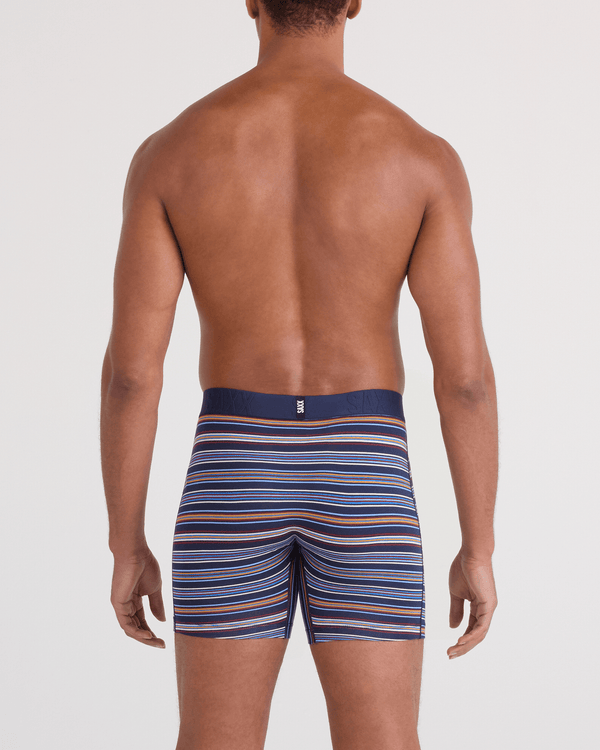Back - Model wearing Droptemp Cooling Cotton Boxer Brief Fly in Vivid Stripe