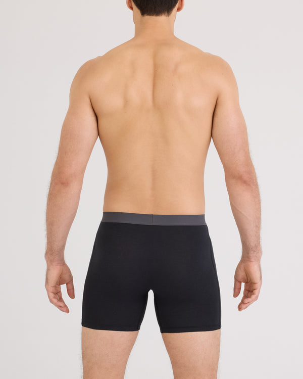 Back - Model posing in Core Cotton Boxer Brief in Black/Graphite