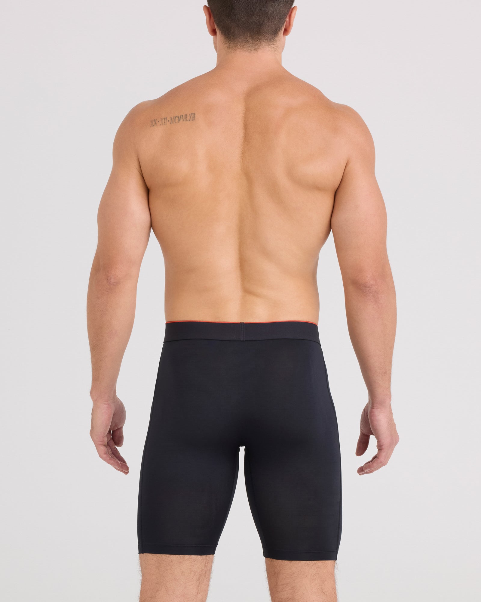 Front - Model wearing Multi-Sport Mesh Long Boxer Brief Fly in Black