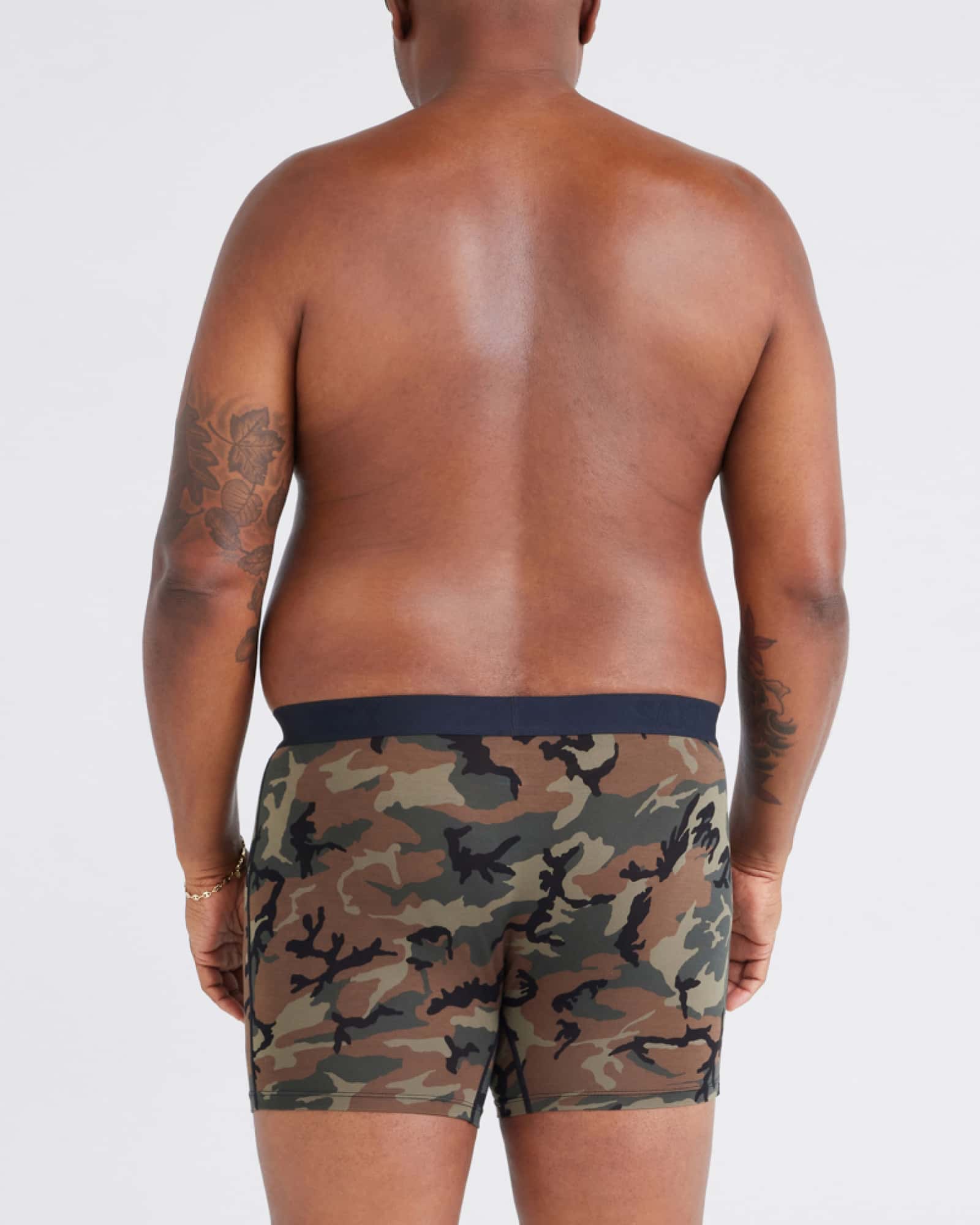 Back - Model wearing  Vibe Super Soft Boxer Brief 2 Pack in Wood Camo/Black