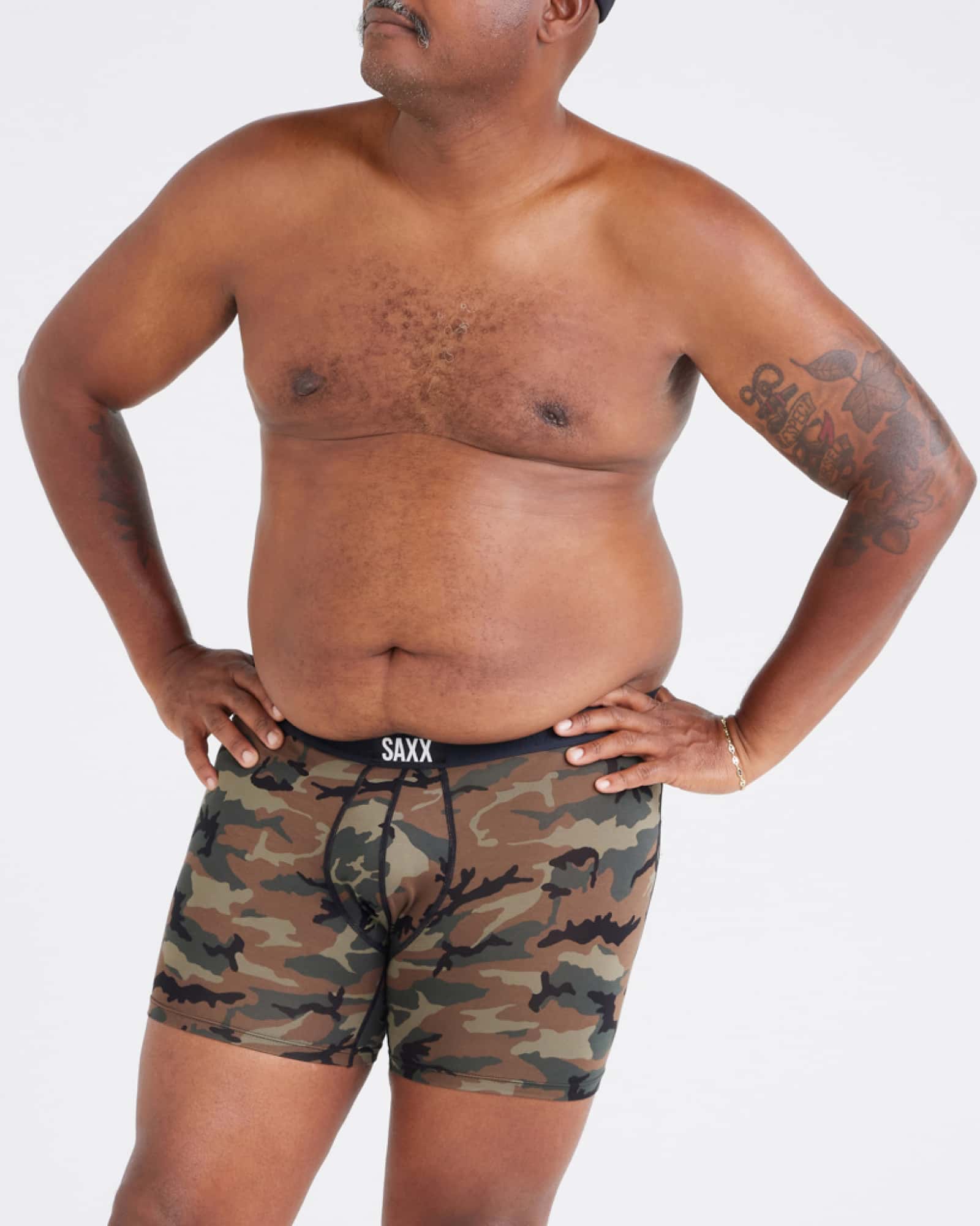 Front - Model wearing  Vibe Super Soft Boxer Brief 2 Pack in Wood Camo/Black