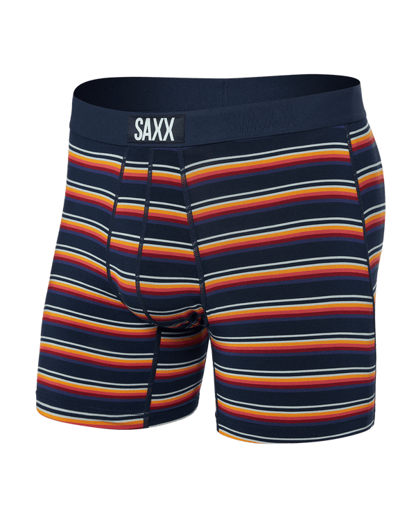 Front of Vibe Super Soft Boxer Brief in Field Stripe-Navy