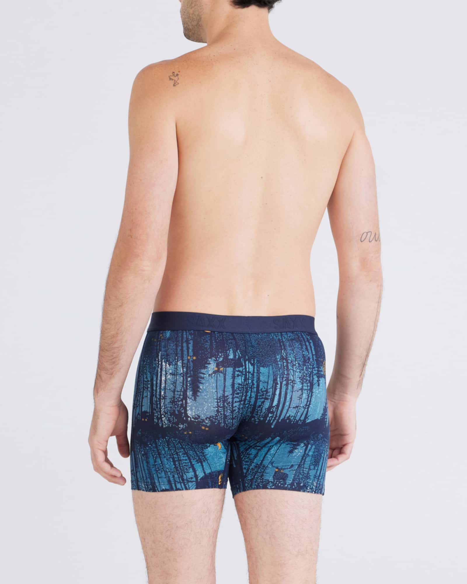 Back - Model wearing  Vibe Super Soft Boxer Brief 2 Pack in Forest Walk/Maritime