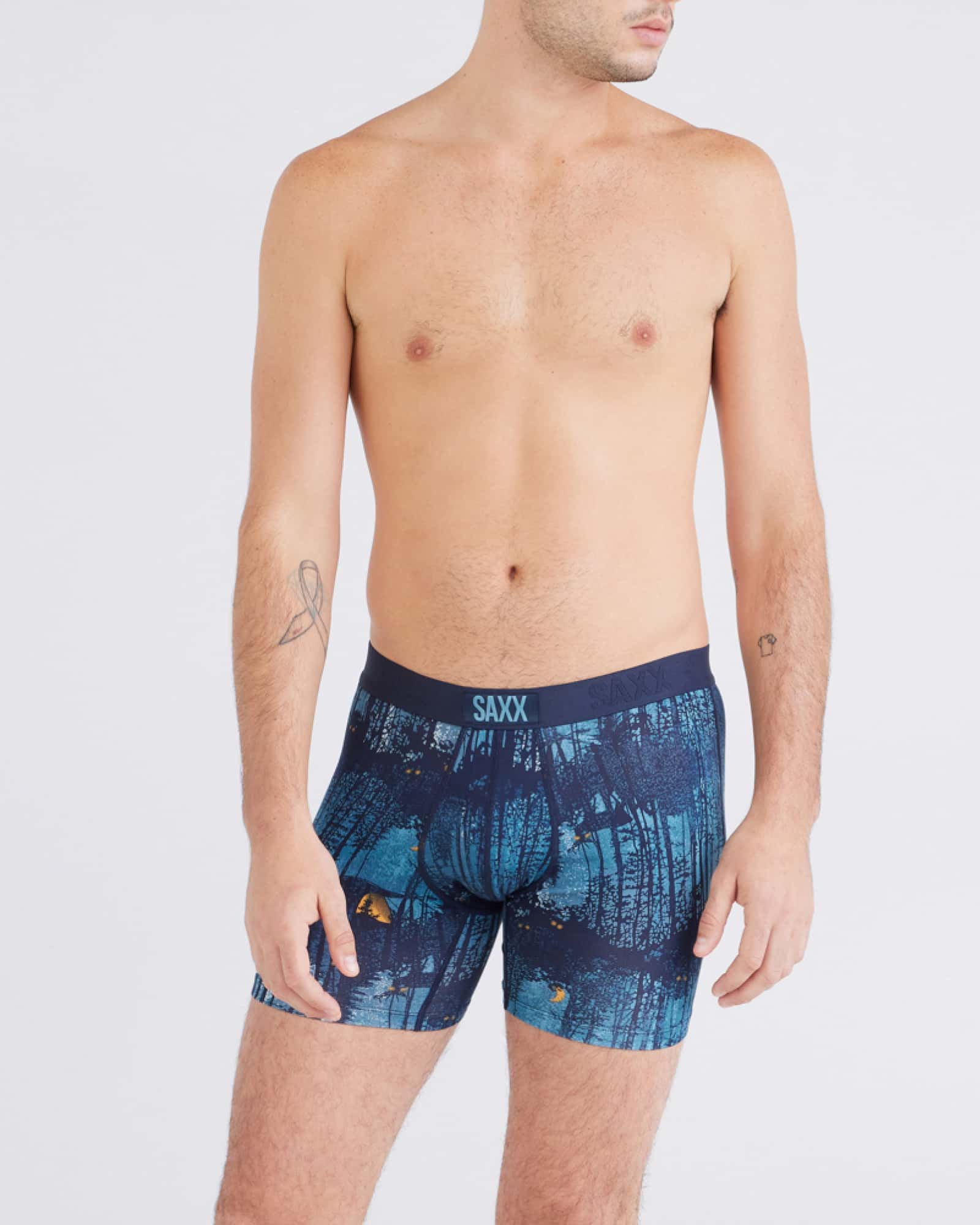 Front - Model wearing  Vibe Super Soft Boxer Brief 2 Pack in Forest Walk/Maritime