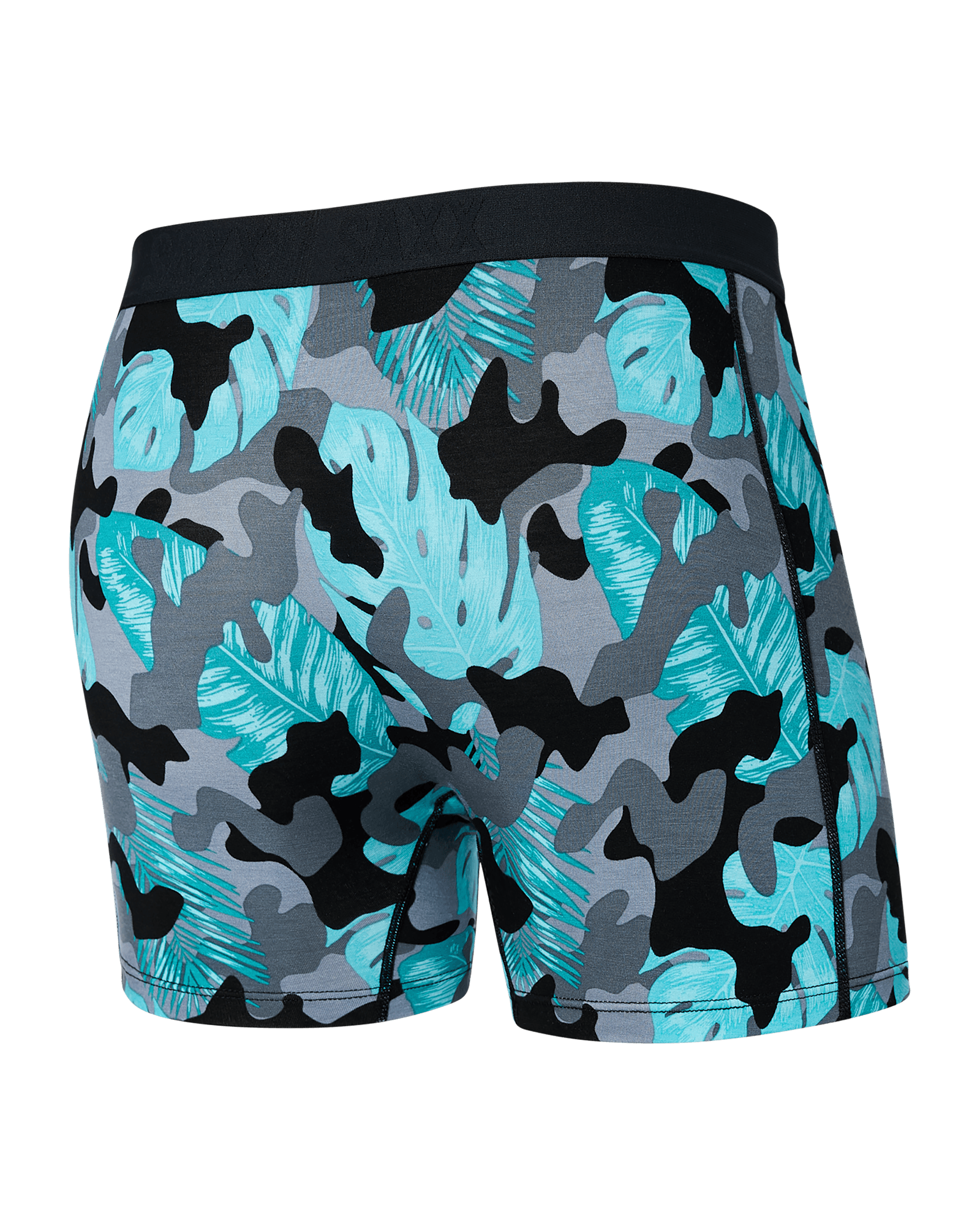 Back of Vibe Super Soft Boxer Brief in Island Camo- Black