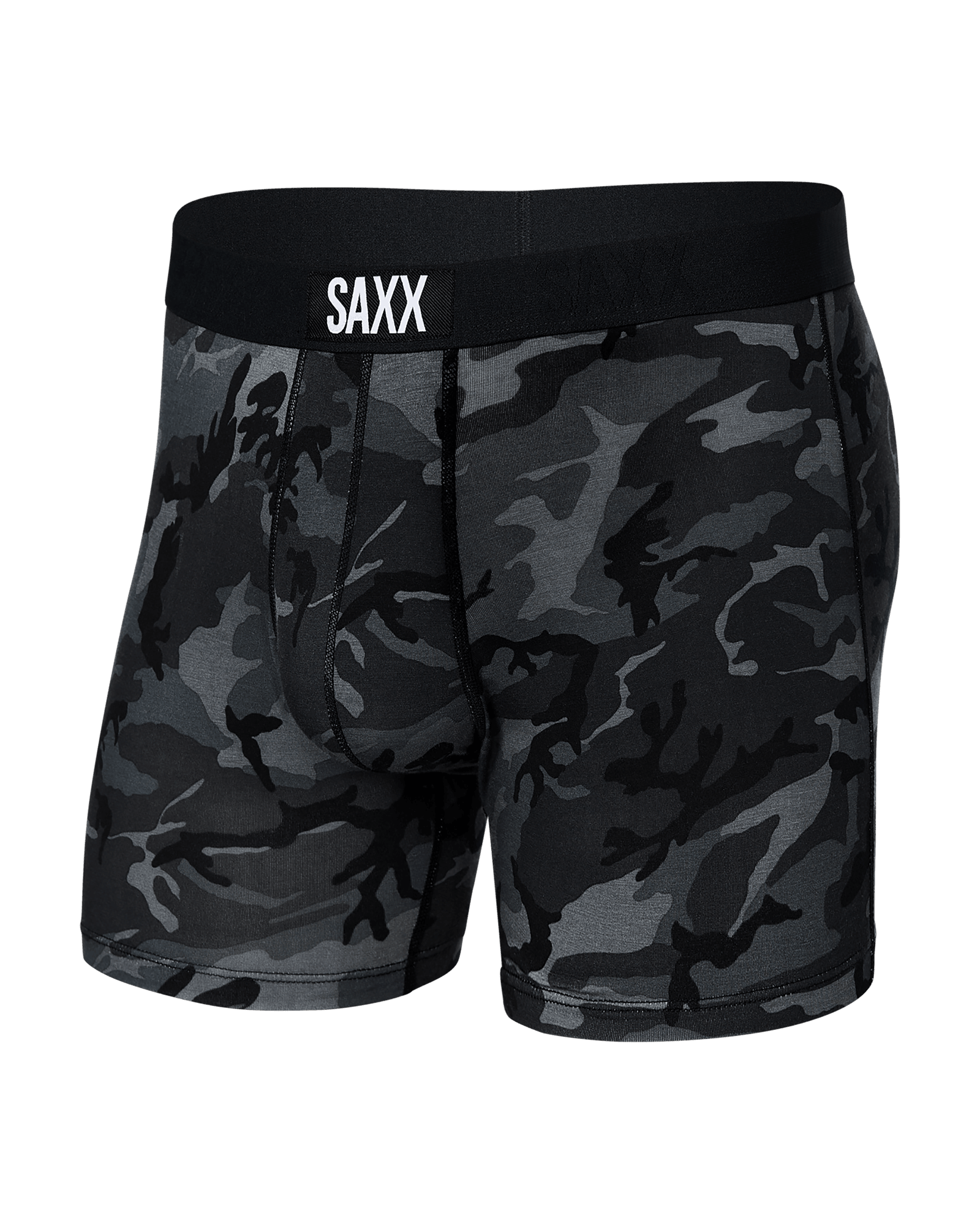 Front of Vibe Super Soft Boxer Brief in Woodland Camo-Black