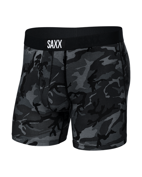 Front of Vibe Super Soft Boxer Brief in Woodland Camo-Black