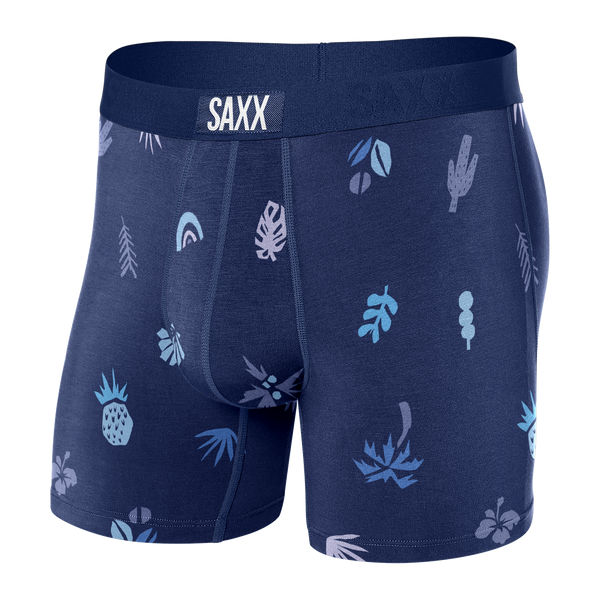 Front of Vibe Boxer Brief in Summer Stencil- Blueberry