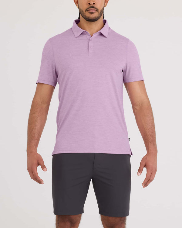 Front - Model wearing Droptemp All Day Cooling Polo in Purple Heather