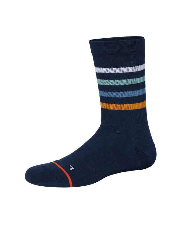 Front of  Good Form Crew Sock in Blue Bold Stripe