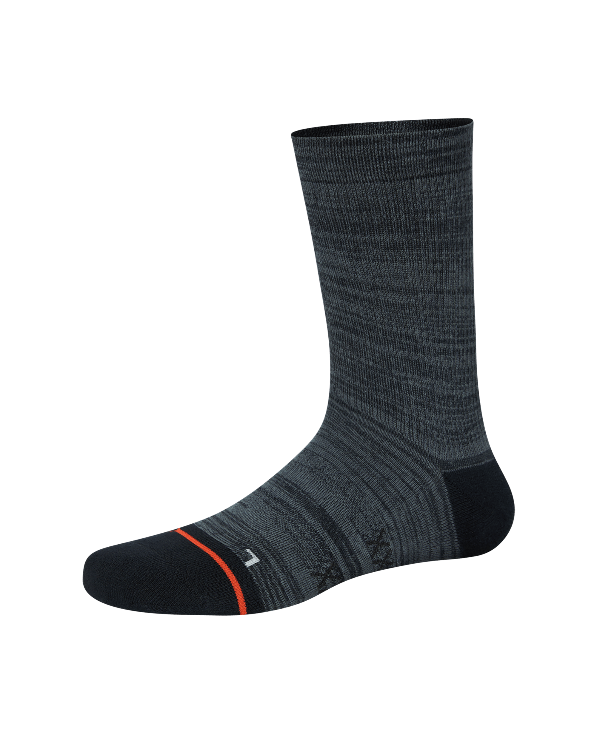 Front of  Good Form Crew Sock in Black/Grey Stripe