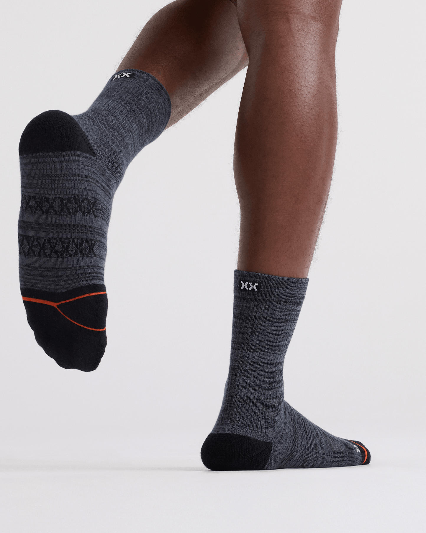 Front - Model wearing  Good Form Crew Sock in Black/Grey Stripe
