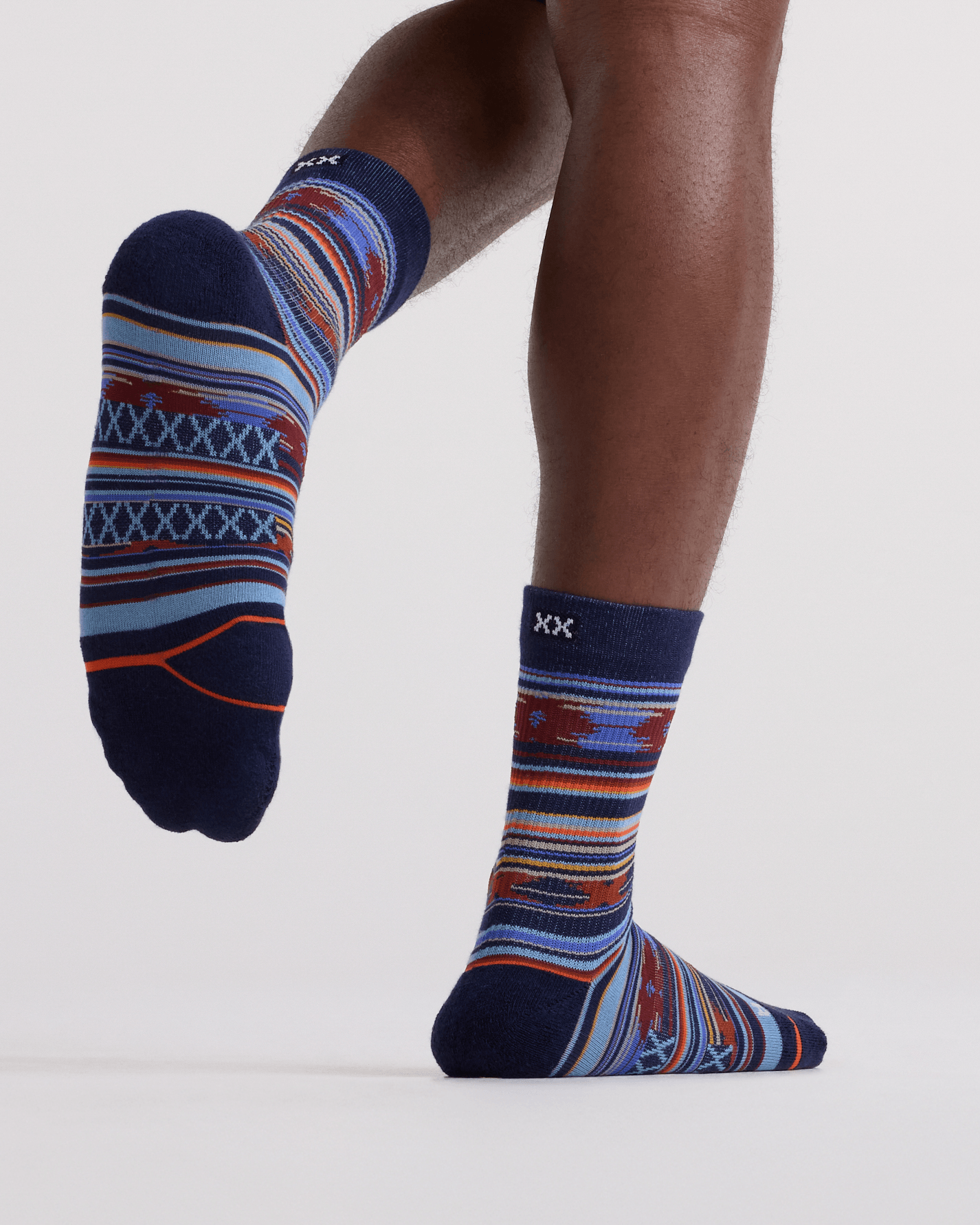 Front - Model wearing  Good Form Crew Sock in Blanket Stripe-Multi