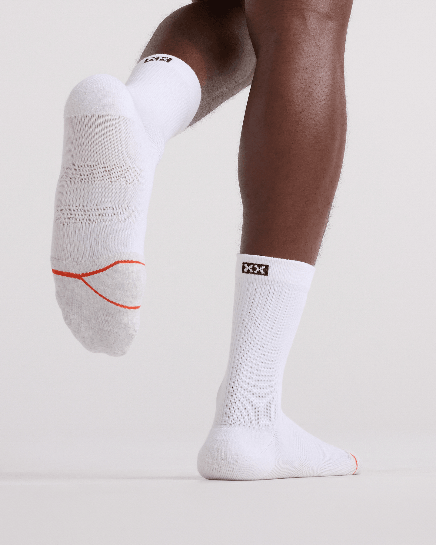 Front - Model wearing  Good Form Crew Sock in White