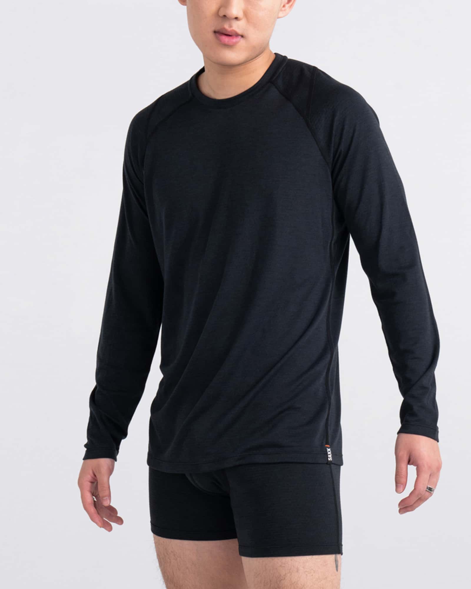 Front - Model wearing Roast Master Mid-Weight Long Sleeve Crew in Black