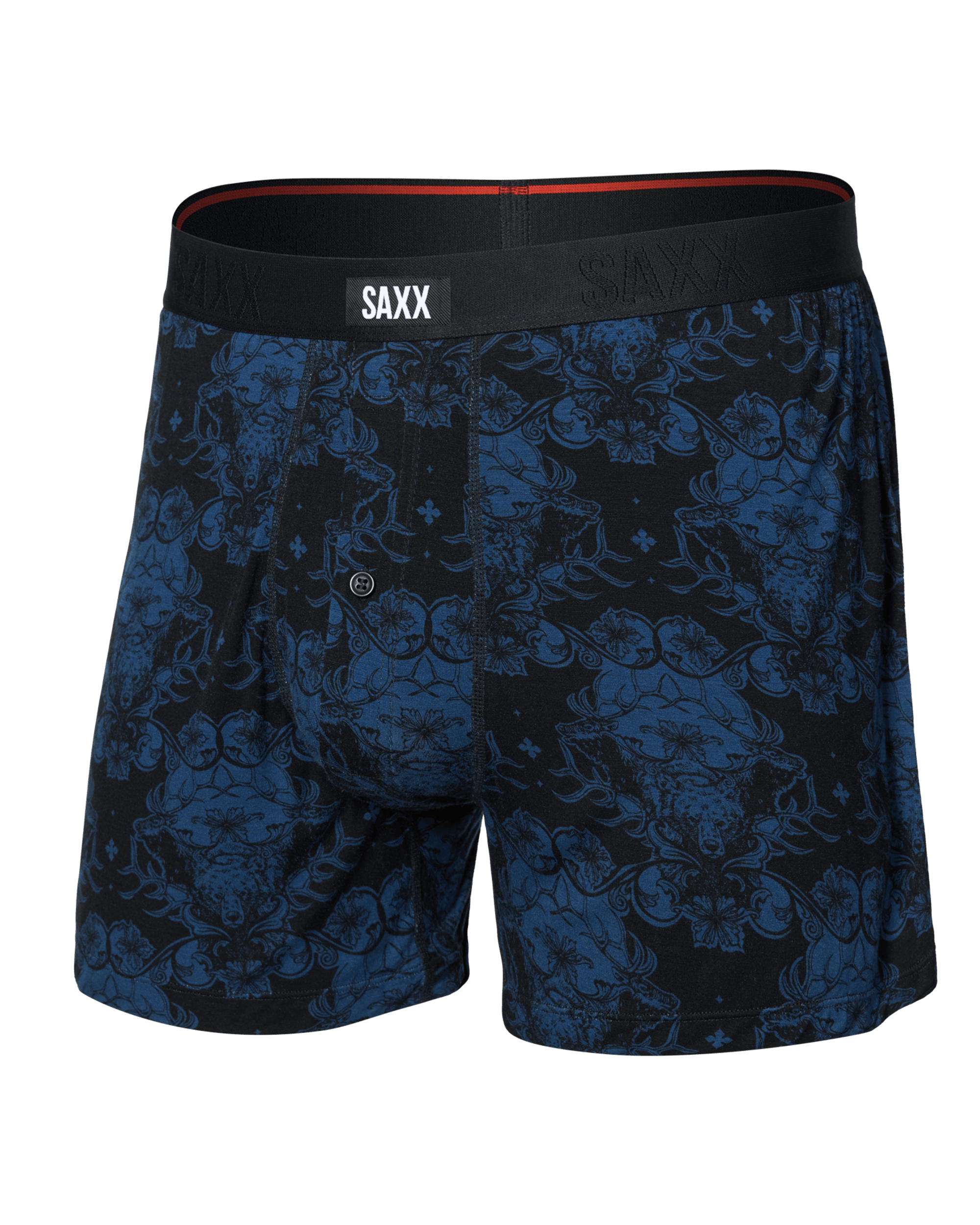 Front of  Snooze Sleep Boxer Short in Bear Brocade-Dark Denim