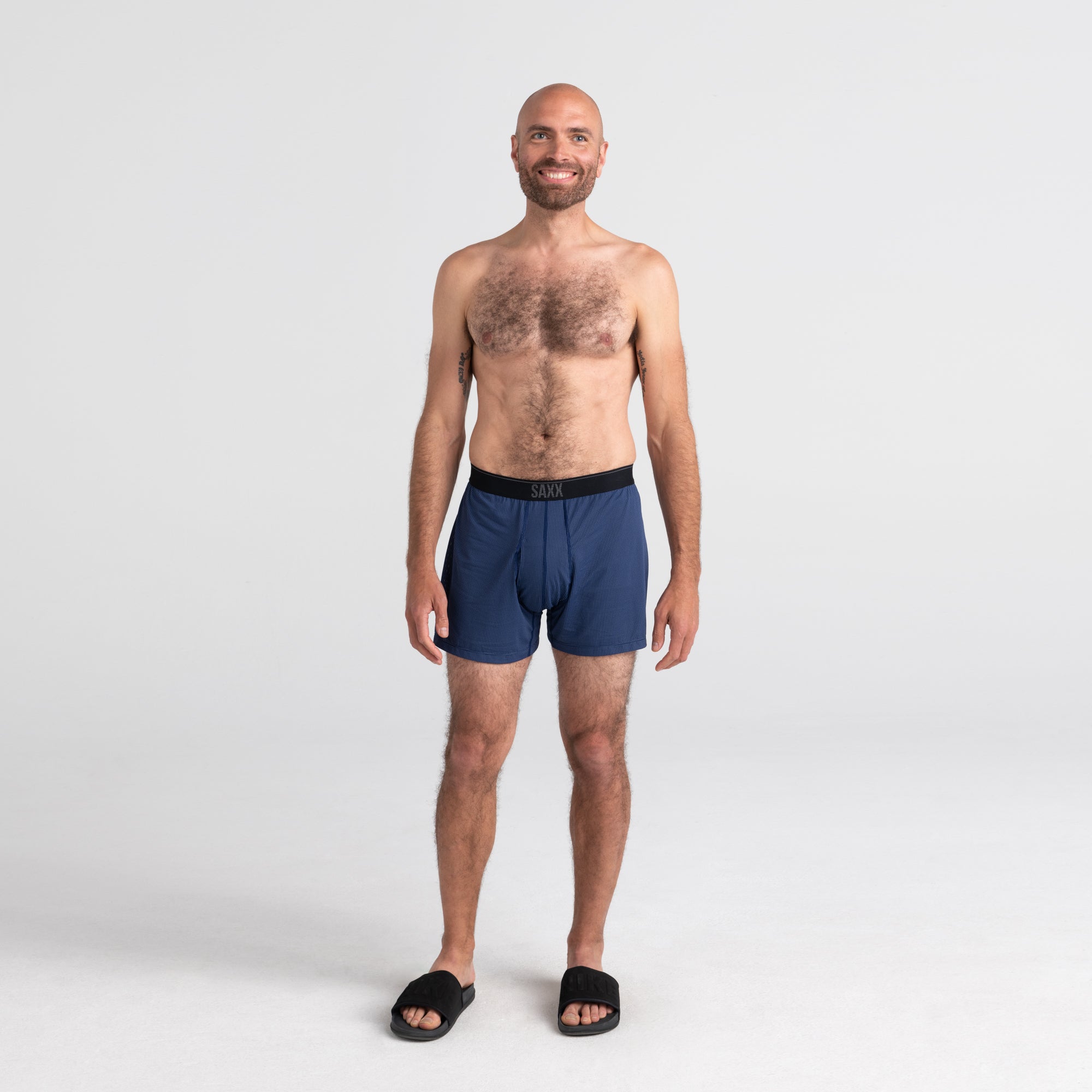 Front - Model wearing Quest Loose Fit Boxer 3-Pack in Assorted Colors