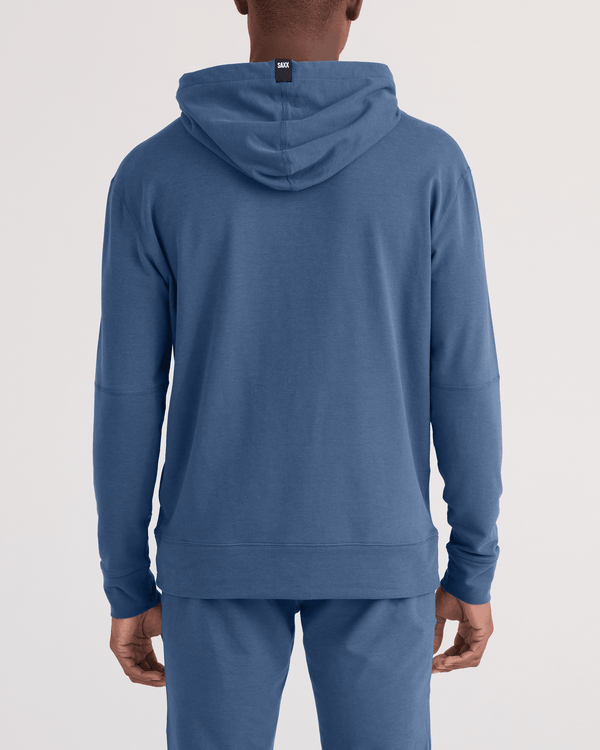 Back - Model wearing  3Six Five Hoodie in Washed Indigo