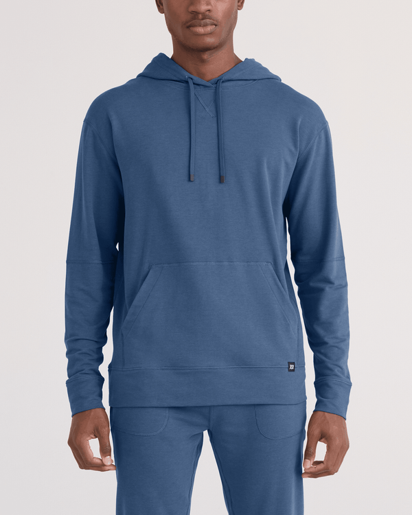 Front - Model wearing  3Six Five Hoodie in Washed Indigo