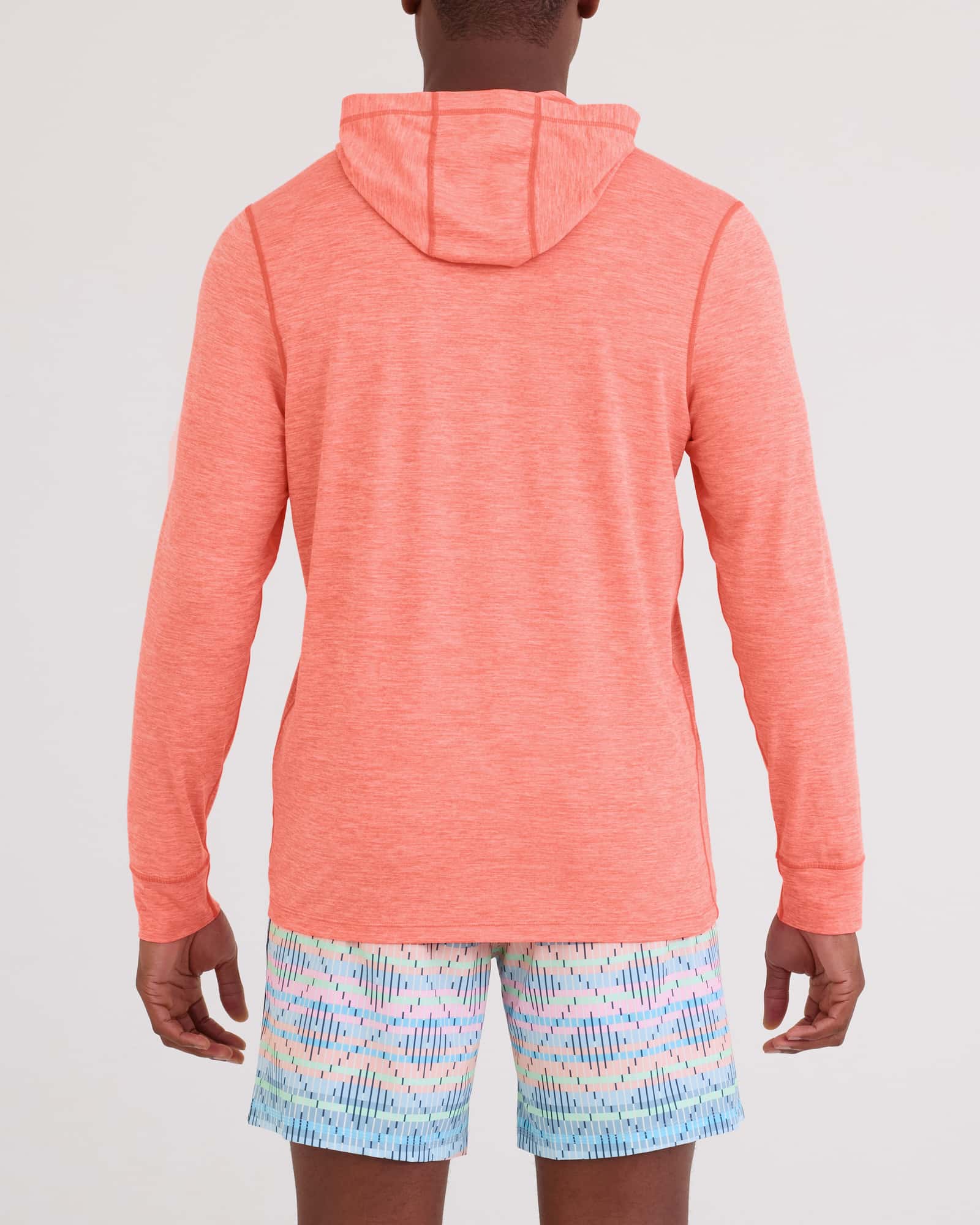 Back - Model wearing Droptemp All Day Cooling Hoodie in Desert Flower Heather