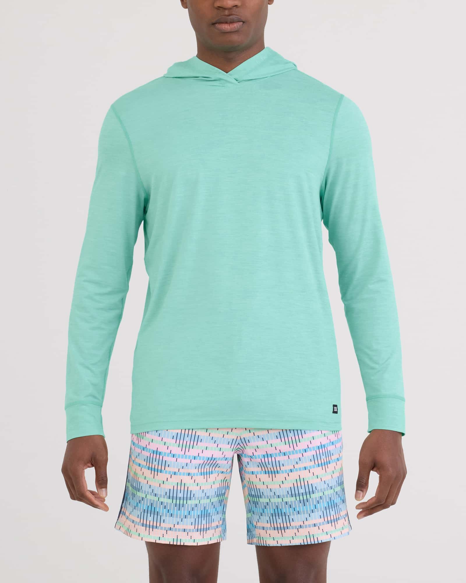 Front - Model wearing Droptemp All Day Cooling Hoodie in Mint Jelly Heather