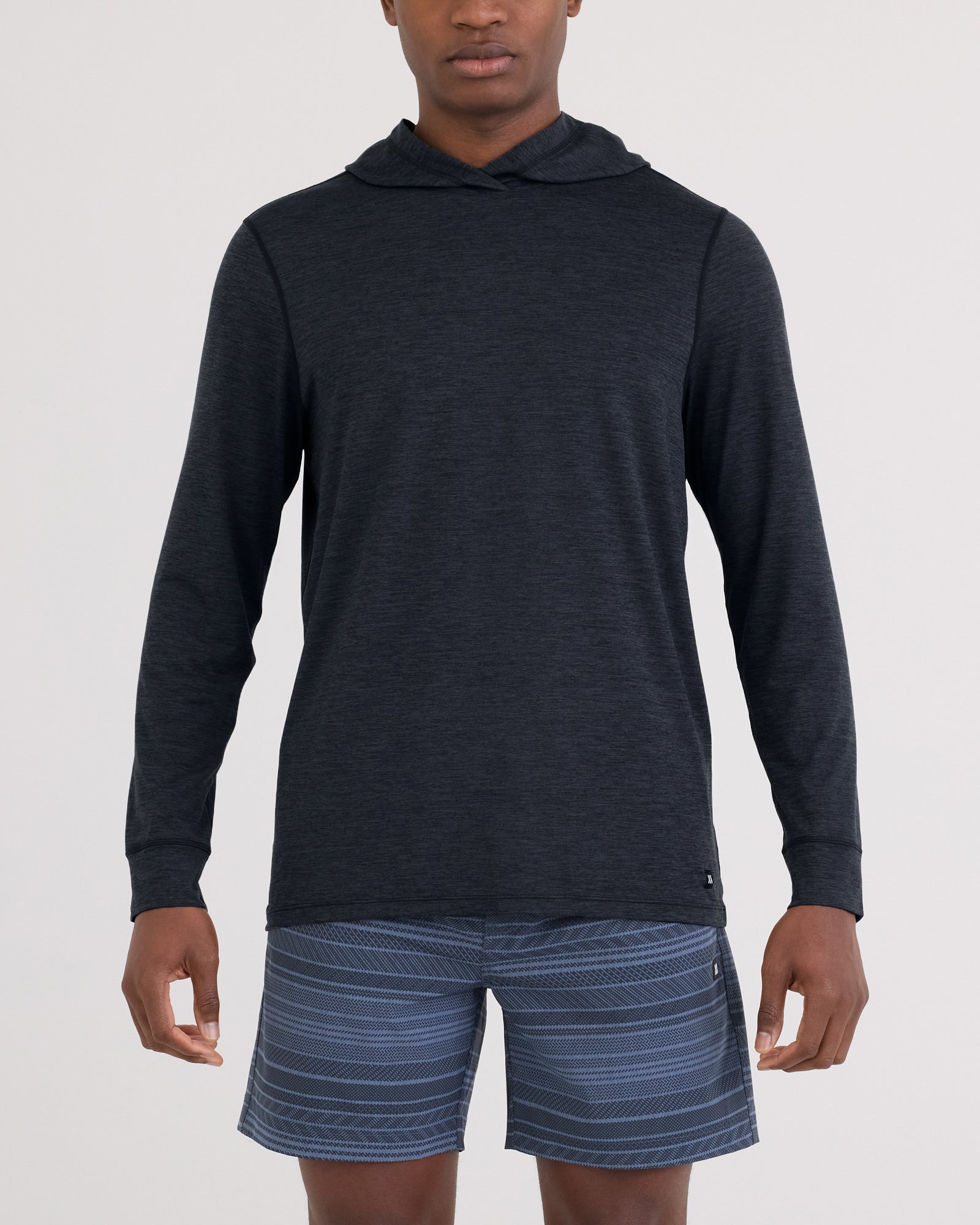 Front - Model wearing Droptemp All Day Cooling Hoodie in Turbulence Heather