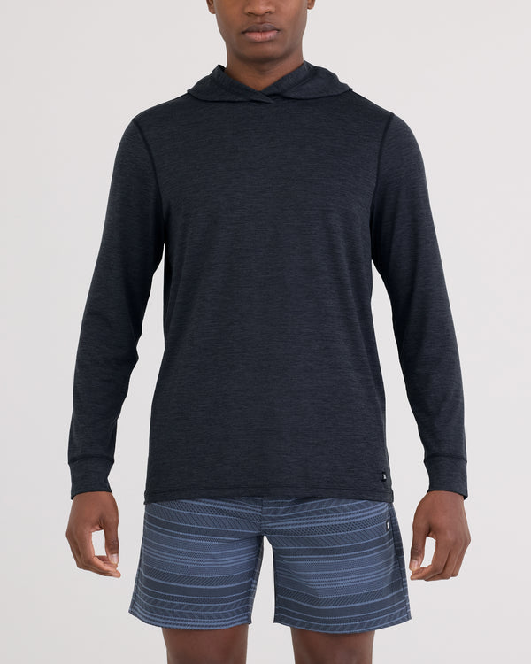 Front - Model wearing Droptemp All Day Cooling Hoodie in Turbulence Heather