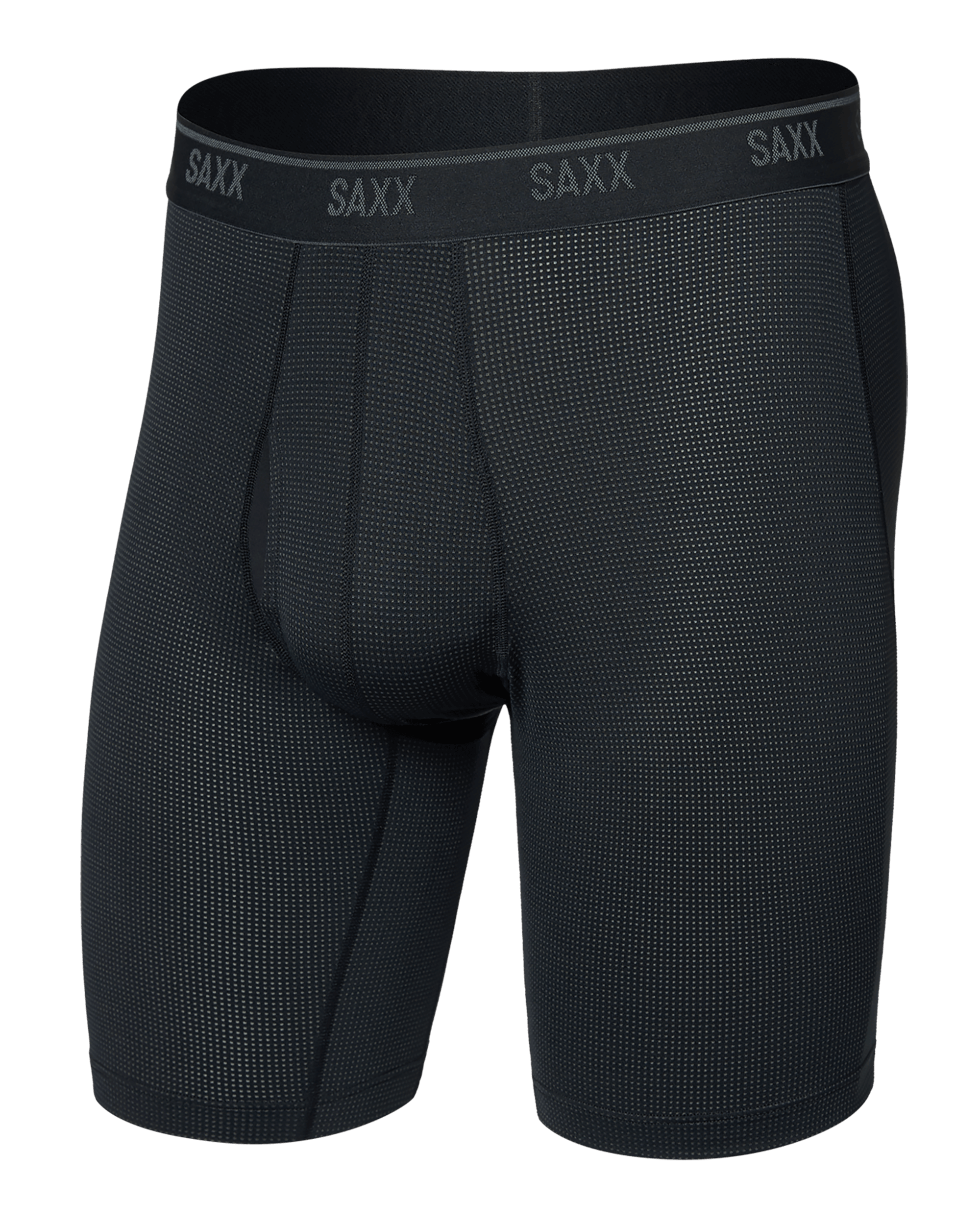 Front of  Quest Quick-Dry Mesh Long Boxer Brief Fly in Black