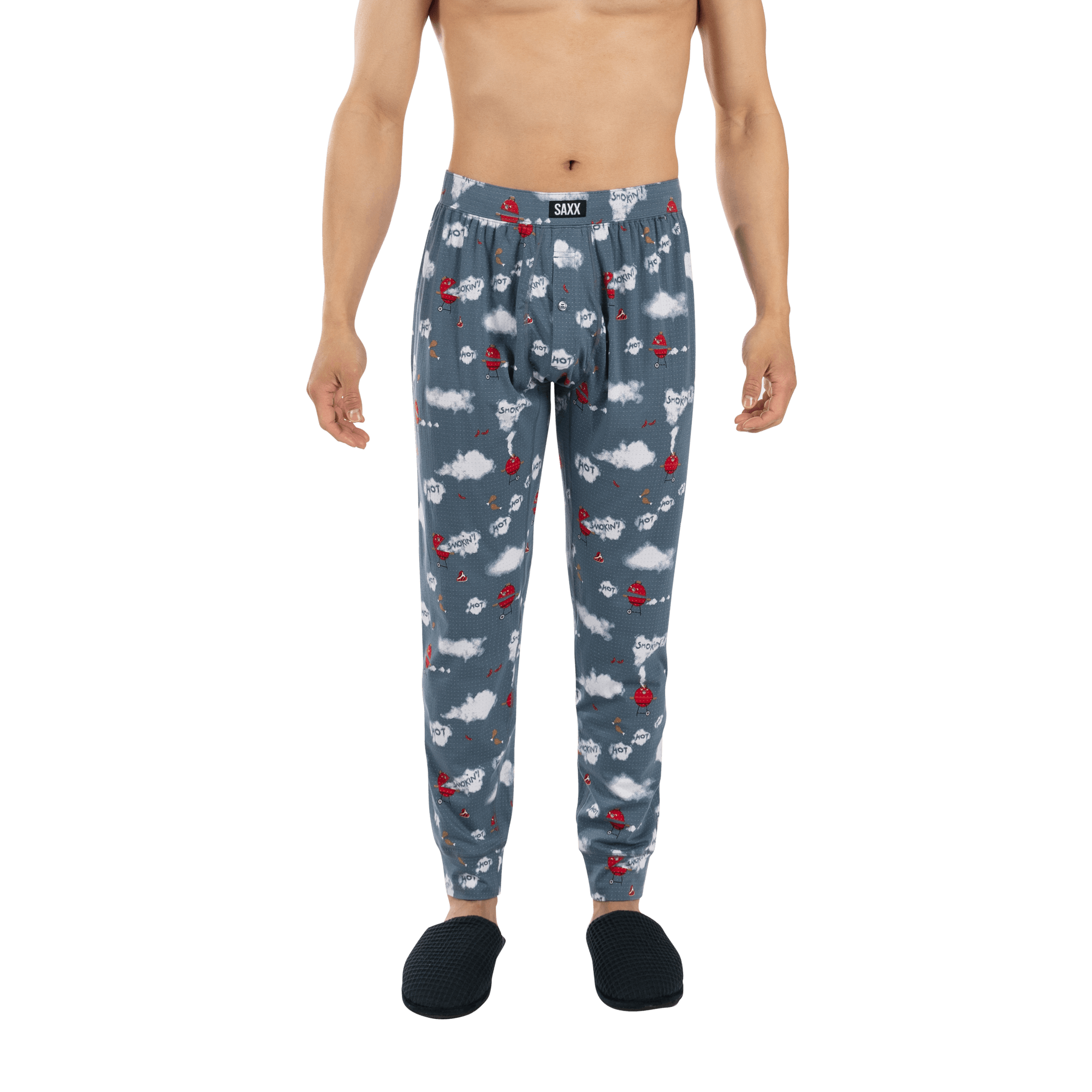 Front - Model wearing DropTemp Cooling Sleep Sleep Pant in Smokin' In Bed-Stone Blue
