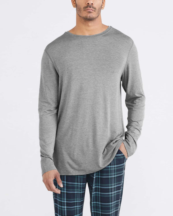 Front - Model wearing Snooze Long Sleeve Tee in Dark Grey Heather