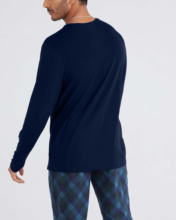 Back - Model wearing Snooze Long Sleeve Tee in Maritime