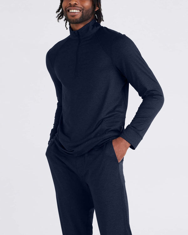 Front - Model wearing Peakdaze Half Zip in Maritime Heather