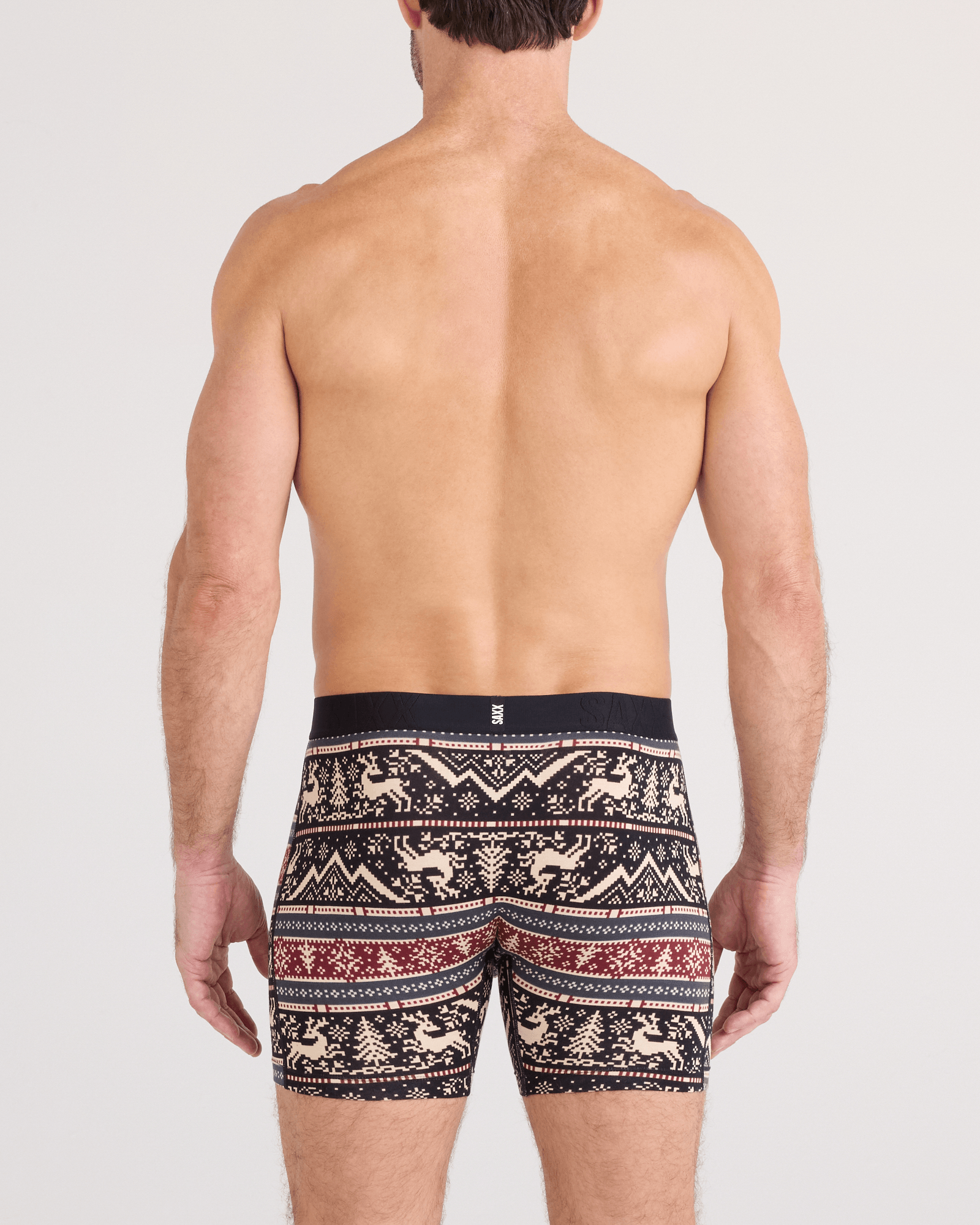Back - Model wearing  DropTemp Cooling Cotton Boxer Brief Fly 2 Pack in Caribou/Black