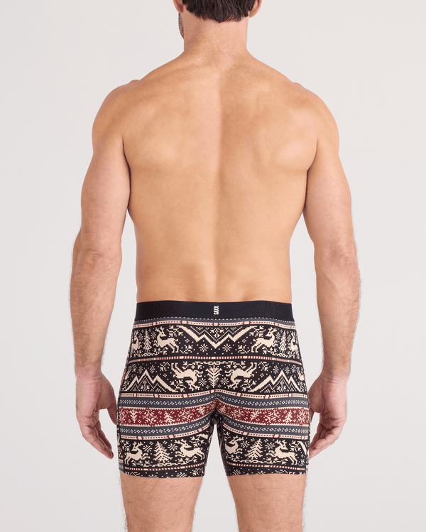 Back - Model wearing  DropTemp Cooling Cotton Boxer Brief Fly 2 Pack in Caribou/Black
