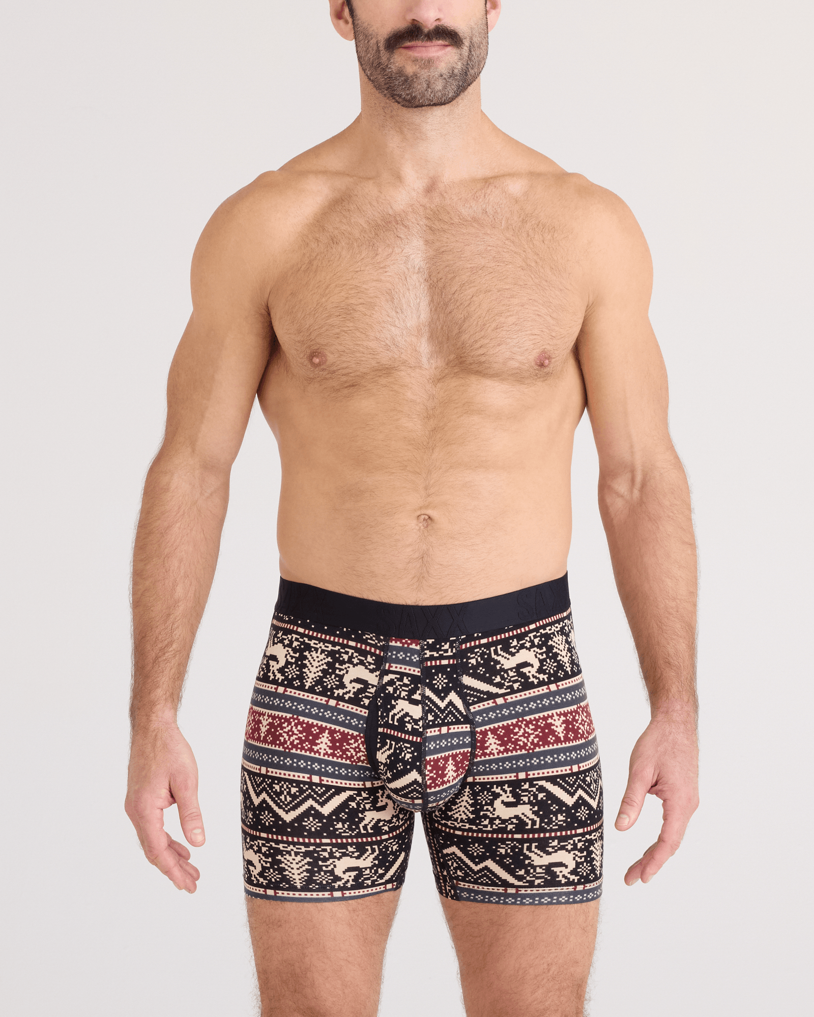 Front - Model wearing  DropTemp Cooling Cotton Boxer Brief Fly 2 Pack in Caribou/Black