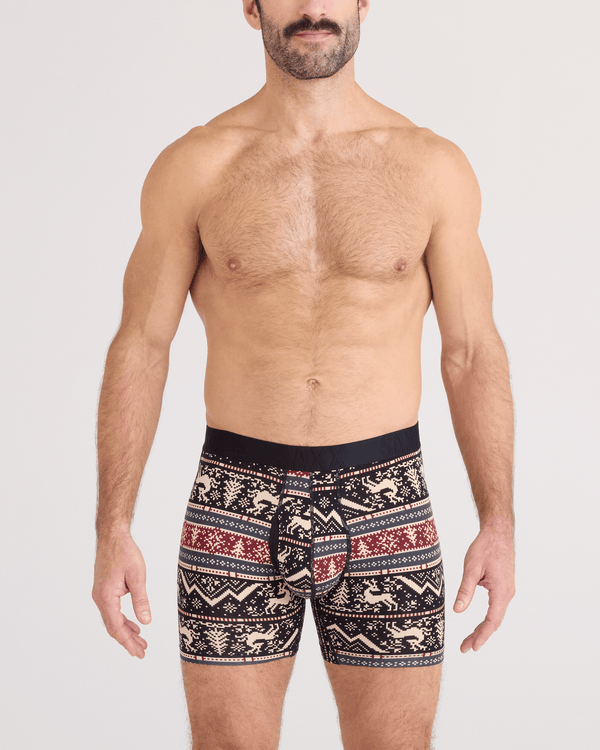 Front - Model wearing  DropTemp Cooling Cotton Boxer Brief Fly 2 Pack in Caribou/Black